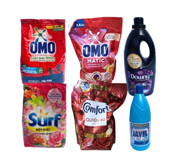 Bột giặt – nước giặt – nước xả – nước tẩy